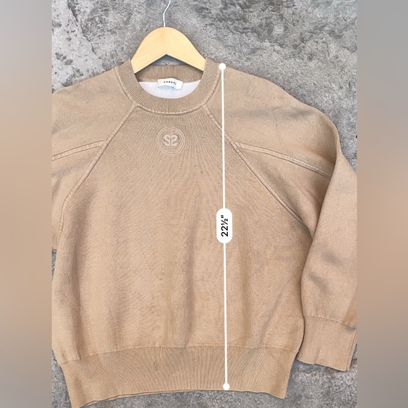 Sandro Tan and Cream Knit Sweater Knitted Logo Sweatshirt Cotton - Picture 7 of 8